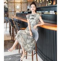 【国风印花旗袍】春夏新女士时尚盘扣小飞袖连衣裙有大码