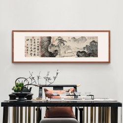 唐寅 艺术家的礼物-唐寅山水名作复刻-事茗图 小号柚木框 34.5x100cm