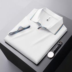 富绅 男夏季桑蚕丝POLO衫轻商务翻领半袖休闲短袖 白色 3XL