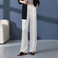 中国风时尚优雅休闲裤女2024夏薄垂顺百搭松紧腰长直筒裤子女