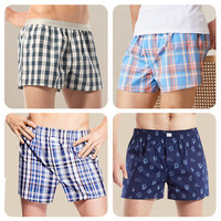 七匹狼阿罗裤男纯棉内裤宽松透气三分裤100%棉打底裤四角全棉格纹睡裤男 格纹1条装(藏青格)纯棉透气 1条 3XL (160-190斤/腰围2.7-3.0尺)