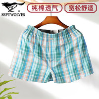 七匹狼阿罗裤男纯棉内裤宽松透气三分裤100%棉打底裤四角全棉格纹睡裤男 格纹1条装(灰绿格)纯棉透气 1条 3XL (160-190斤/腰围2.7-3.0尺)