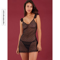 Intimissimi意舒漫女士性感蕾丝植绒波点透视睡裙LBD2550