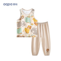 aqpa婴儿背心内衣套装夏季纯棉宝宝衣服薄款分体无袖长裤 马戏团 130