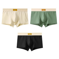 猫人纯棉男士内裤2025男款平角裤衩透气抑菌裆四角内裤男 米黄+豆绿+黑色【阿克苏长绒棉+抗菌档】 XL