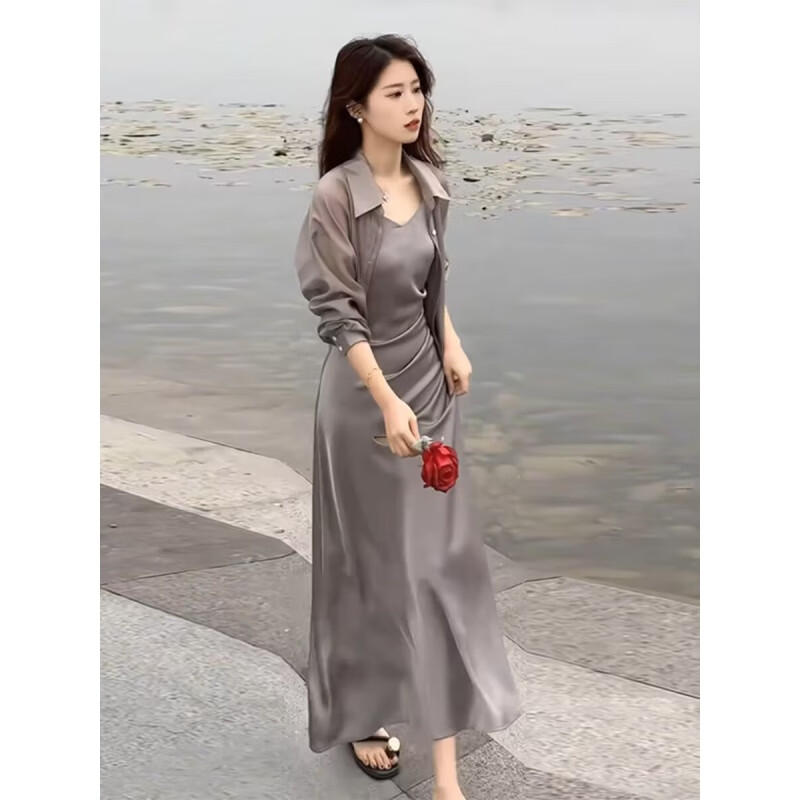妃莉杋（FeiLiFan）法式高级感连衣裙女装套装2025夏季新款防晒衬衣气质显瘦吊带裙子