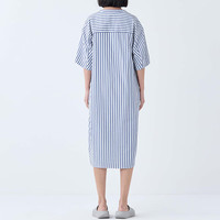 無印良品 MUJI（無印良品 ） 女式 凉感双层纱织 短袖睡裙 家居服 25年夏季 FD20CC5S 藏青色竖条纹 L -XL 170/92A