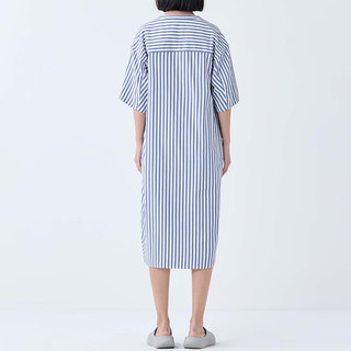 無印良品 MUJI（無印良品 ） 女式 凉感双层纱织 短袖睡裙 家居服 25年夏季 FD20CC5S 藏青色竖条纹 L -XL 170/92A