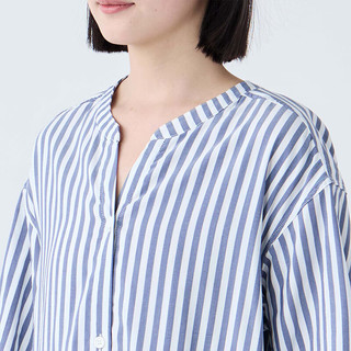 無印良品 MUJI（無印良品 ） 女式 凉感双层纱织 短袖睡裙 家居服 25年夏季 FD20CC5S 藏青色竖条纹 L -XL 170/92A