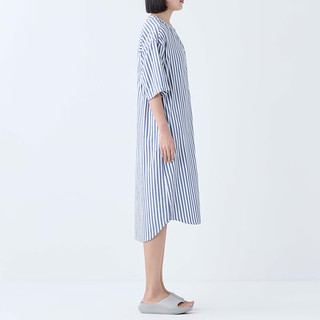 無印良品 MUJI（無印良品 ） 女式 凉感双层纱织 短袖睡裙 家居服 25年夏季 FD20CC5S 藏青色竖条纹 L -XL 170/92A