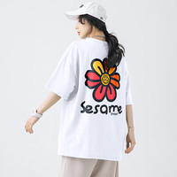 SESAME STREET短袖t恤男士2024凉感运动宽松圆领冰丝夏休闲男Y507白色3XL 3XL (170-180斤)