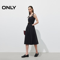 ONLY2025夏季蝴蝶结吊带收腰褶皱显瘦纯色中长裙连衣裙女