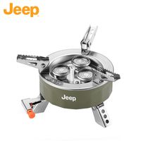 JEEP户外炉具便携式防风瓦斯三头猛火炉简易折叠燃气炉子露营烧水