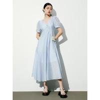 【设计感白色连衣裙】夏法式优雅收腰V领泡泡袖连衣裙女