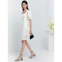 【法式短款连衣裙】夏修身方领泡泡袖连衣裙女