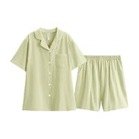 芬腾睡衣夏短袖女开衫纯棉青年大码宽松休闲薄款男家居服套装