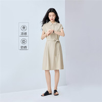 佐丹奴防晒连衣裙女黑科技凉感绑带翻领连肩短袖连衣裙女13465311