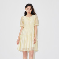 5+ Five Plus连衣裙女泡泡袖温柔仙女裙木耳边莱赛尔女春装