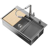 JOMOO九牧瀑布水大单槽纳米抑菌厨房水槽套餐洗菜盆洗碗台上中盆