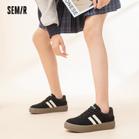 森马Semir休闲鞋女款2024春秋季鞋子女休闲百搭板鞋厚底鞋 黑色 38