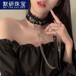 默研 MOYAN 蕾丝项圈女牵引绳锁骨链 黑色组合