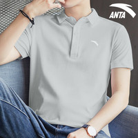 安踏（ANTA）短袖t恤男士夏季冰丝速干运动服休闲半袖圆领宽松跑步上衣男 E款浅砂灰polo（冰丝速干） 3XL /190 适合180-200斤