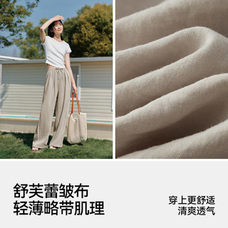 森马休闲裤女肌理长裤慵懒山本裤2025夏季裤子黑色宽松简约 170/74A/XL