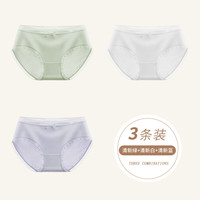 猫人女士冰丝内裤女夏季轻薄透气不闷热纯棉抑菌档蕾丝甜美三角短裤 A组：清新白+清新蓝+清新绿 M 【建议80-100斤】