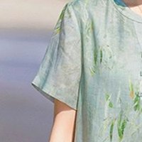 子牧棉麻2025春夏装 女文艺印花复古风连衣裙松弛感V领中长款袍裙9888 薄荷绿 L (建议115-125斤)