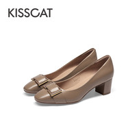 【清仓】KISSCAT接吻猫299起浅口单鞋高跟鞋粗跟通勤单鞋女 KA43172-11绿色 34