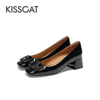 【清仓】KISSCAT接吻猫299起浅口单鞋高跟鞋粗跟通勤单鞋女 KA43126-12米色 39