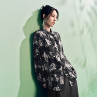 【秒杀】太平鸟新中式水墨晕染印花长袖衬衫莱赛尔国风衬衣