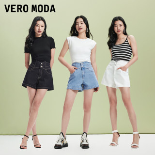 Vero Moda牛仔短裤女2025夏复古街头风V字高腰辣妹热裤显瘦 XS