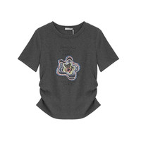 LAGOGO灰色修身花朵正肩T恤女士拉谷谷2025年夏季设计感短袖 深灰色 S