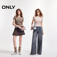 ONLY2025夏季蝴蝶结收腰辣妹正肩短袖美拉德系甜美T恤女 A20 花香粉色- 165/84A/M