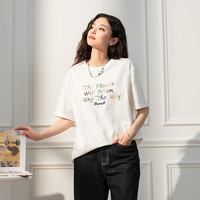 LAGOGO彩虹舒软白T恤女拉谷谷2025年春季清爽纯棉落肩袖上衣 本白色 M