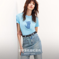 【萌宠T】ONLY2025夏季休闲可爱印花纯棉圆领短袖正肩T恤女 E00 霜灰色 160/80A/S