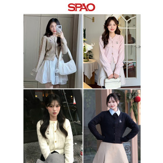 SPAO韩国同款2025年春季女士小熊Woodie毛衣开衫SPCKF12G51 象牙白 160/84A/S