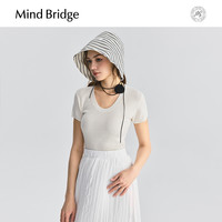 Mind Bridge女士大U领短袖2025夏季薄款修身上衣纯色打底针织 霜绿 165/M