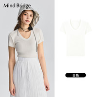 Mind Bridge女士大U领短袖2025夏季薄款修身上衣纯色打底针织 白色 170/L