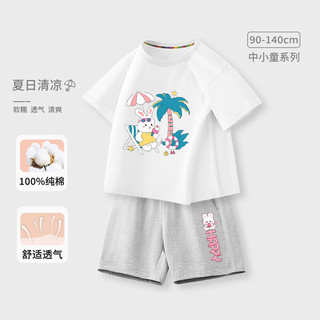 迷你真维斯 MINI JEANSWEST迷你真维斯女童夏装套装2025洋气儿童短袖t恤夏季短裤两件套衣服 【纯棉套装】黑色奶茶熊 140