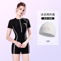 迪士尼游泳衣女士2025年专业连体温泉游泳馆平角游泳衣女 黑色+硅胶泳帽 2XL 【适合130斤-145斤】