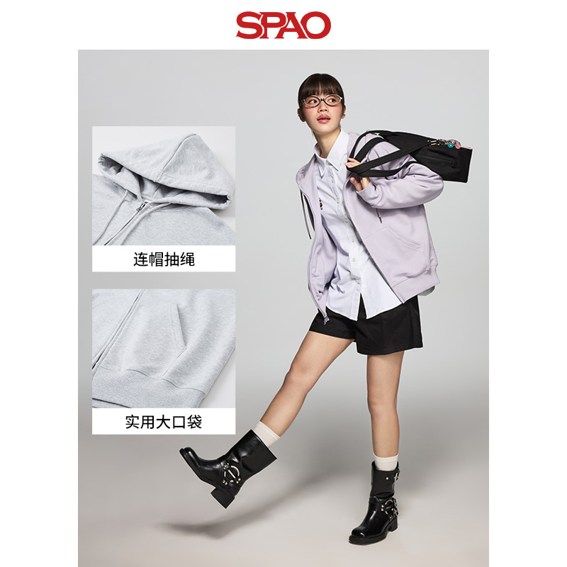 SPAO韩国同款2025年春季男女同款纯色拉链开衫卫衣SPMZF12C01