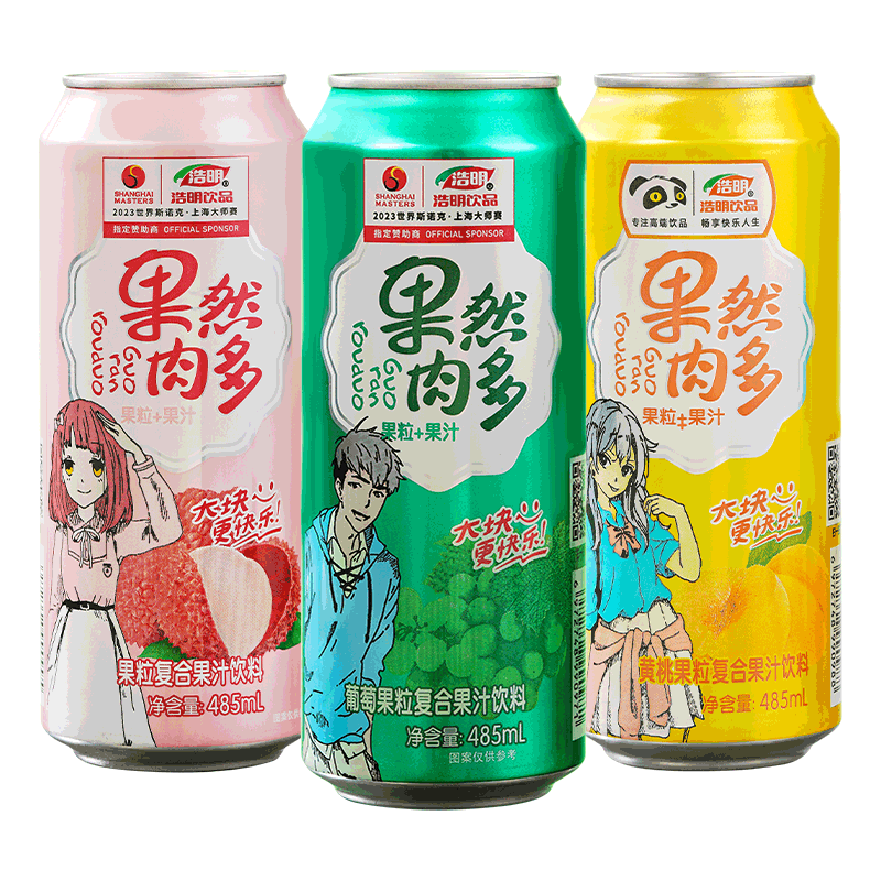 浩明果然肉多果粒果汁饮料葡萄味485mL×1罐