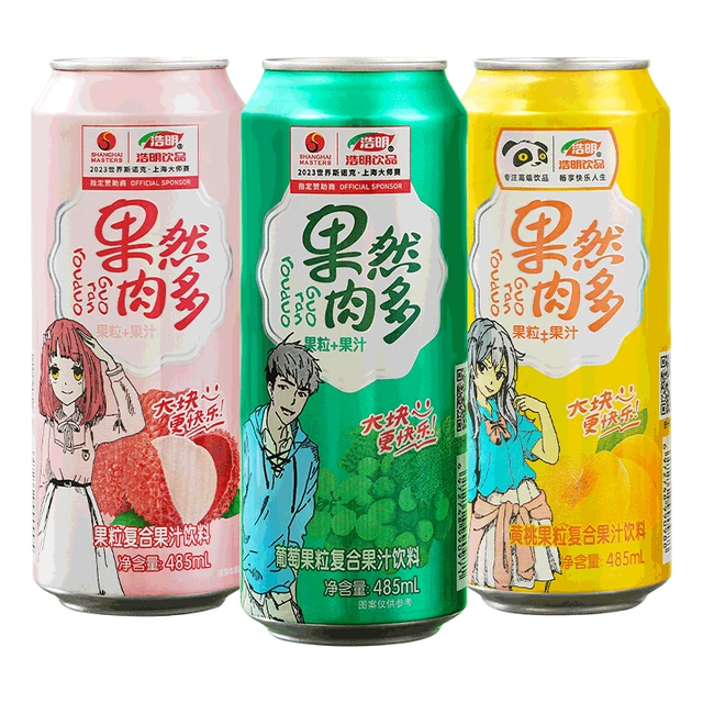 浩明果然肉多果粒果汁饮料葡萄味485mL×1罐