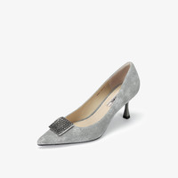 73hours女鞋巴黎晚宴秋季法式尖头灰色复古高跟鞋女通勤单鞋 35