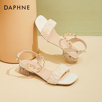 达芙妮(DAPHNE)2025网红时尚一字带凉鞋夏季年新款仙女风百搭粗跟女鞋 米白色(跟高2.9cm) 36 (标准码)