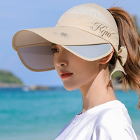 斯普琳 遮阳帽子女夏季防晒帽韩版潮防风空顶帽骑车户外遮脸百搭太阳帽大沿凉帽 米色