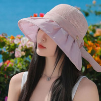 猫人夏季遮阳防晒防紫外线渔夫帽子女款2025户外大帽檐遮脸太阳帽 粉色 均码(56-58)