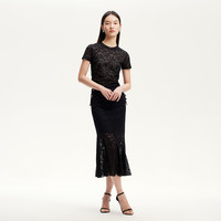 Vero Moda套装2025夏季半透蕾丝水钻装饰T恤鱼尾裙时尚气质 黑色-半身裙 S